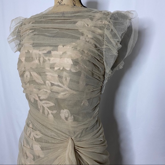 Tadashi Shoji Black w/ Ecru Mesh Draping Evening Dress, 10 - Picture 2 of 11